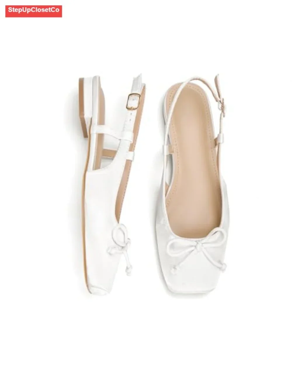 Satin Square Toe Ballet Flats with Ankle Buckles Slingbacks